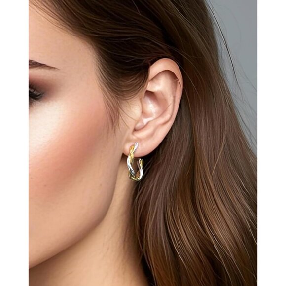 🆕 Women Silver Hoop Earring Lightweight Twisted Desgined Hypoallergenic Jewelry - Picture 3 of 7
